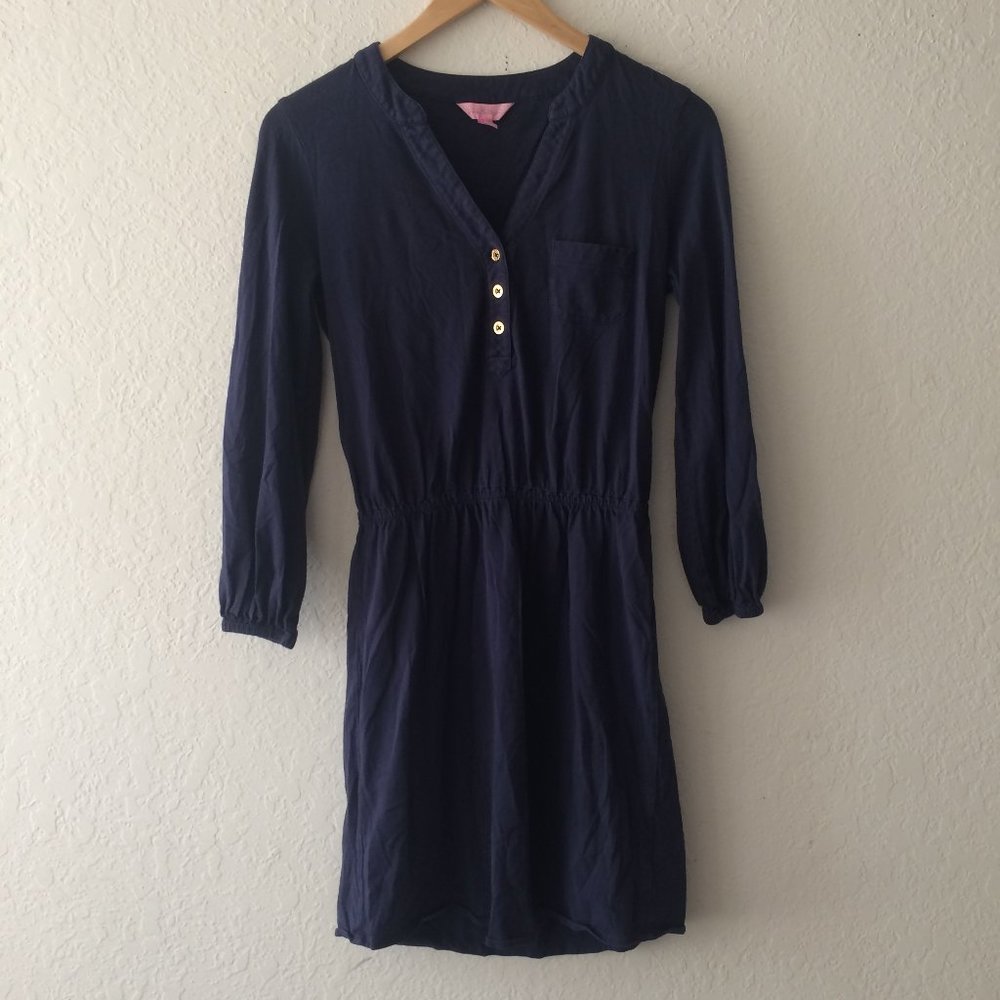 Lilly Pulitzer Navy Blue Elastic Waist Dress E1136 - Picture 2 of 6